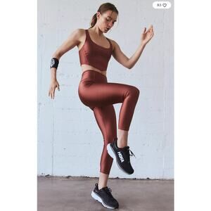 Free People FP Movement SHINE BRIGHT Crop Cross Tank Sports Bra Brown L NWOT